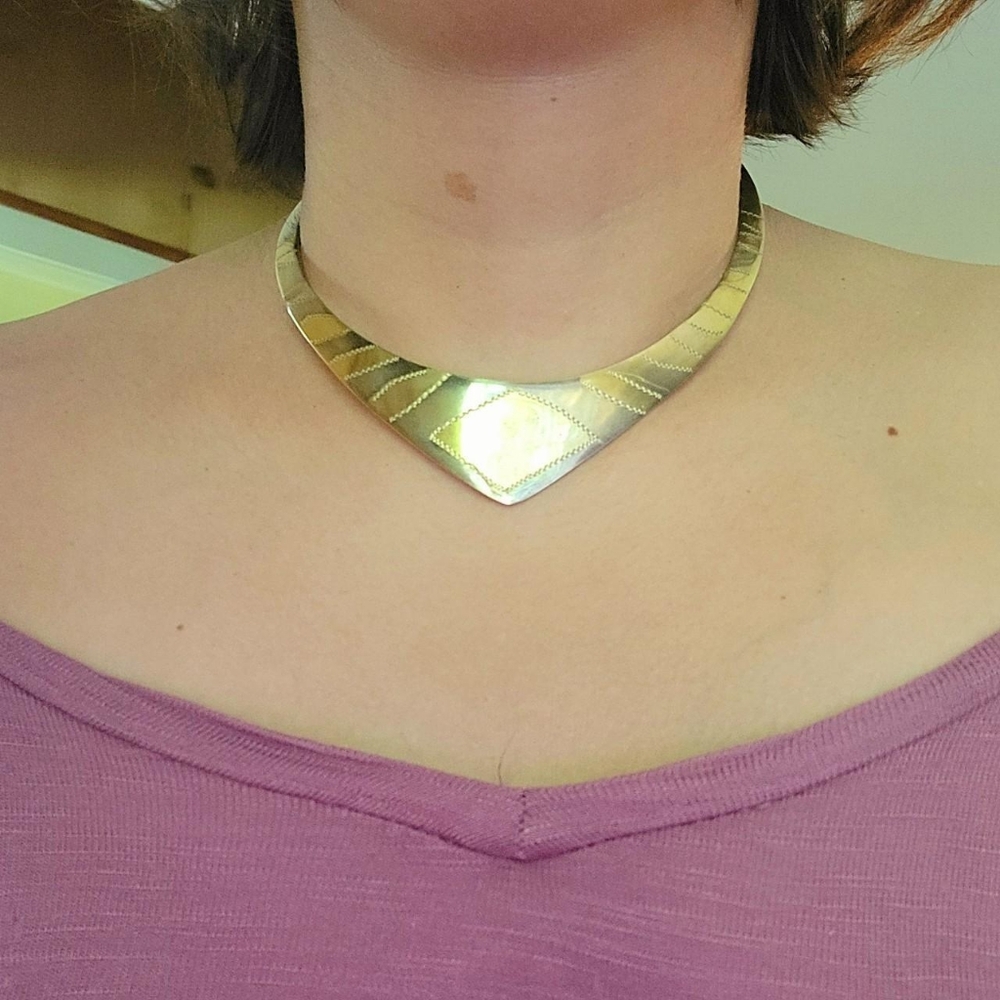 Vintage Brass Gold & Silver Clavicle Collar Choker Necklace
